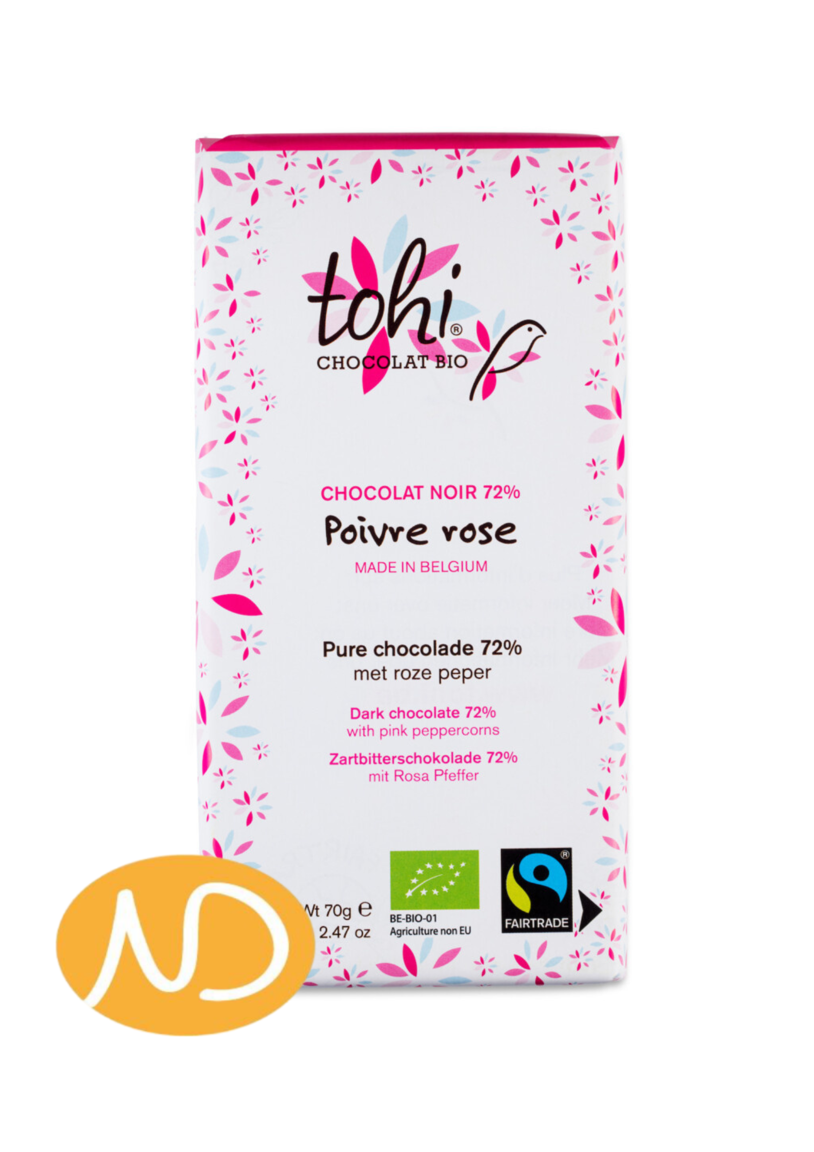 Bio Σοκολάτα 72% με Ροζ Πιπέρι "Tohi" 70g