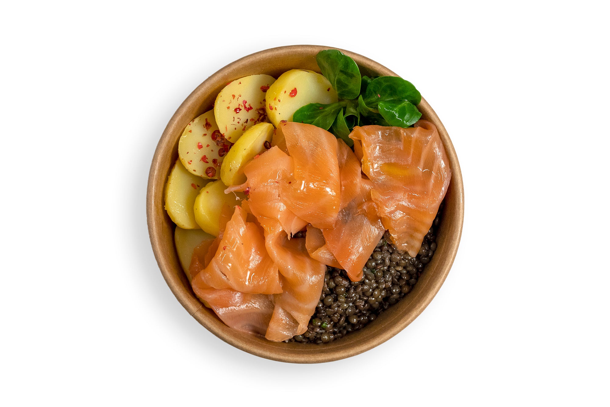 Σαλάτα με Βιολογικές Φακές Beluga και Σολομό